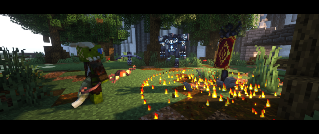 Argonian Dragonknight using Dragonknight Standard ultimate, facing a Storm Atronach and Daedric Twilight, wielding a flame Destruction Staff in Enderscrolls server.