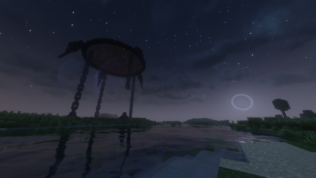 Elder Scrolls Online Minecraft Dark Anchor rebuild with Daedric chains and portal sky rift.