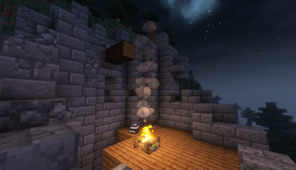 Ruined Falkreath Watchtower from Skyrim recreated in Minecraft on the Enderscrolls server.