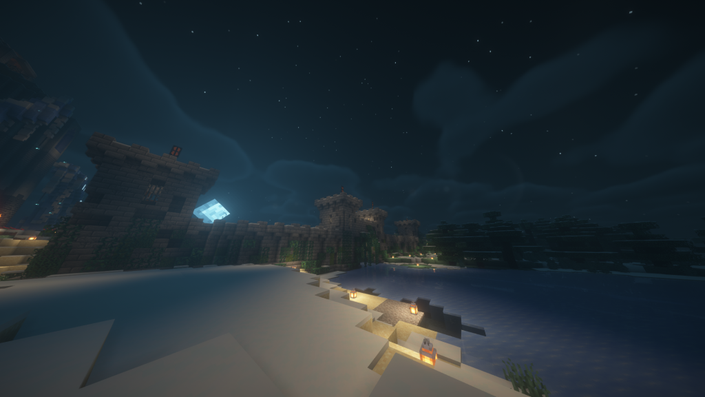 Ancient ruined defensive wall reclaimed by nature in the Enderscrolls Elder Scrolls Minecraft server.