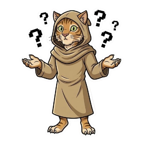 M'aiq the Liar shrugging among floating question marks, FAQ of the Elder Scrolls Minecraft server Enderscrolls